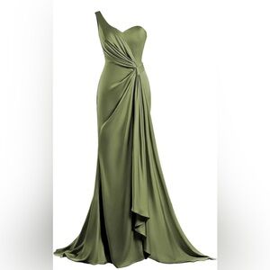 Chic Olive Green One-Shoulder Maxi Dress